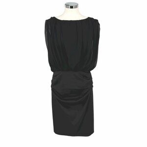 Saks Fifth Avenue Black Silk Blend Ruched Sleeveless Party Dress Size 12